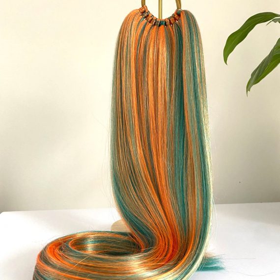 GREEN/ORANGE Ponytail Extension On Elastic Band 14-28 INCH