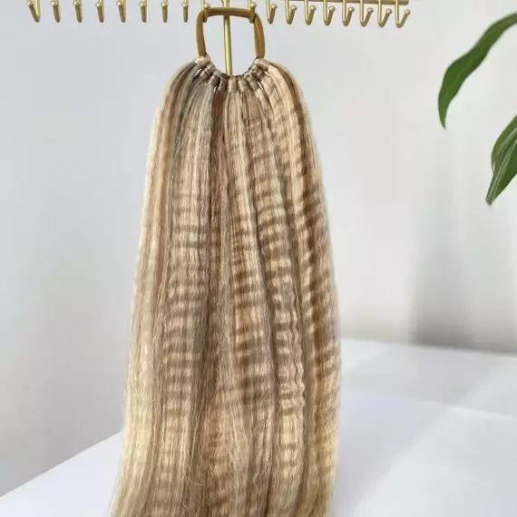 LIGHT ASH BLONDE Crimped Ponytail Extension On Elastic Band 18-22 INCH