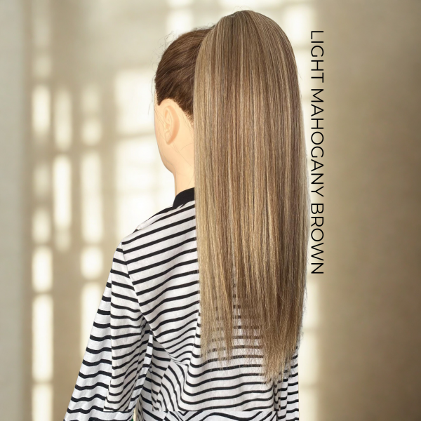 LIGHT MAHOGANY BROWN Ponytail Extension On Elastic Band 14-28 INCH - Image 2
