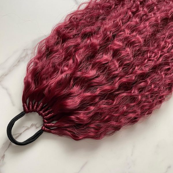 BURGUNDY Curly Ponytail on elastic band 22inch - Image 3