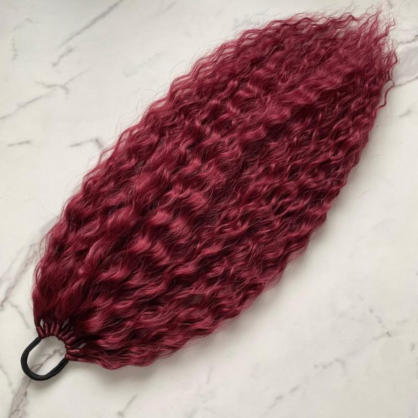 BURGUNDY Curly Ponytail on elastic band 22inch - Image 5