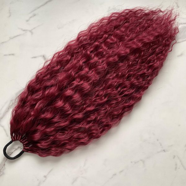 BURGUNDY Curly Ponytail on elastic band 22inch - Image 4
