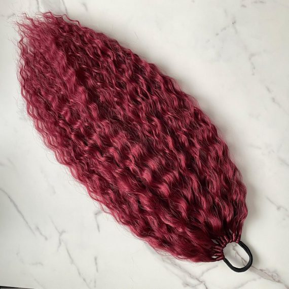 BURGUNDY Curly Ponytail on elastic band 22inch