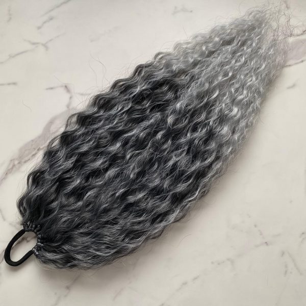GREY OMBRE Curly Ponytail on elastic band 22inch - Image 5