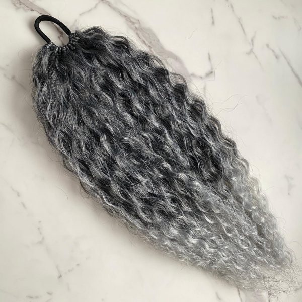 GREY OMBRE Curly Ponytail on elastic band 22inch - Image 6
