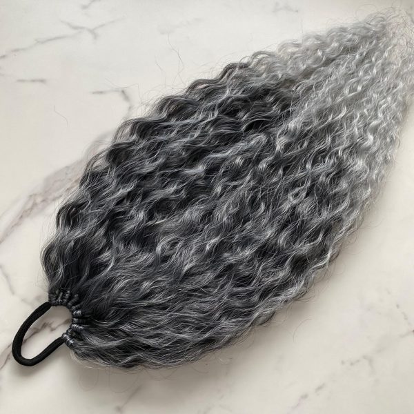 GREY OMBRE Curly Ponytail on elastic band 22inch - Image 8