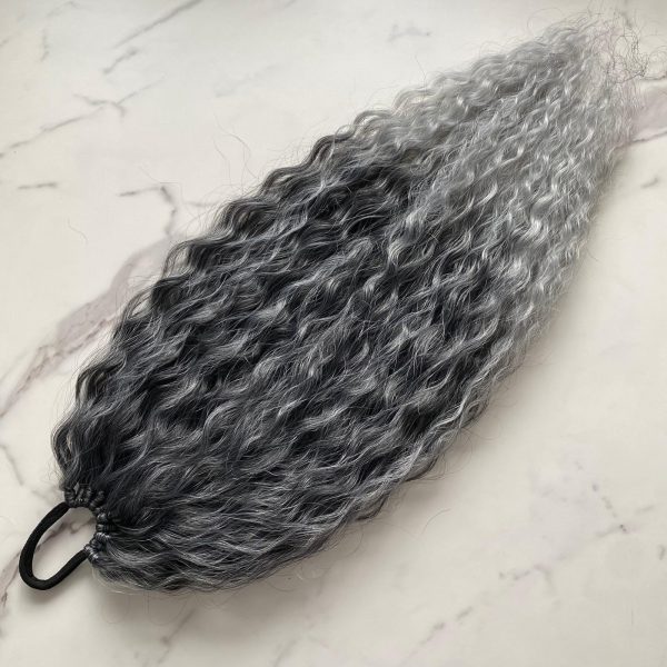 GREY OMBRE Curly Ponytail on elastic band 22inch - Image 7
