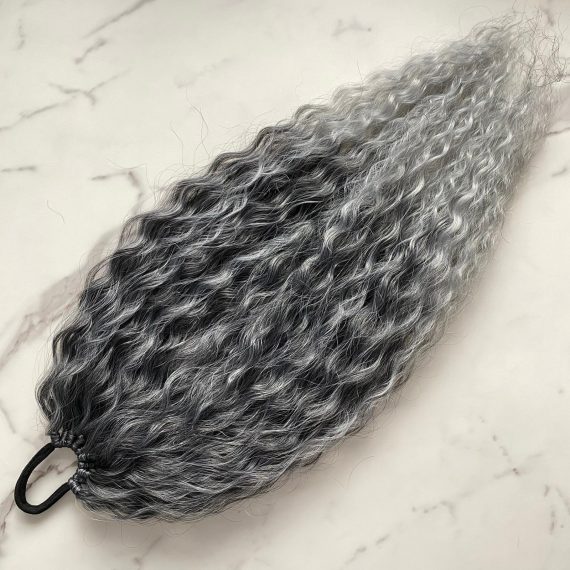 GREY OMBRE Curly Ponytail on elastic band 22inch