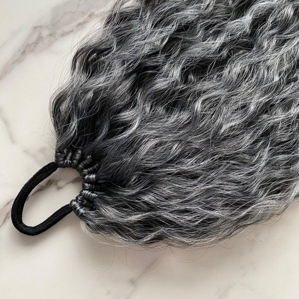 GREY OMBRE Curly Ponytail on elastic band 22inch - Image 4