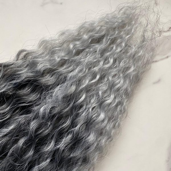 GREY OMBRE Curly Ponytail on elastic band 22inch - Image 3
