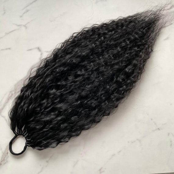 BLACK Curly Ponytail on elastic band 22inch