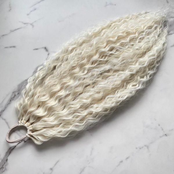 WHITE SNOW Curly Ponytail on elastic band 22inch