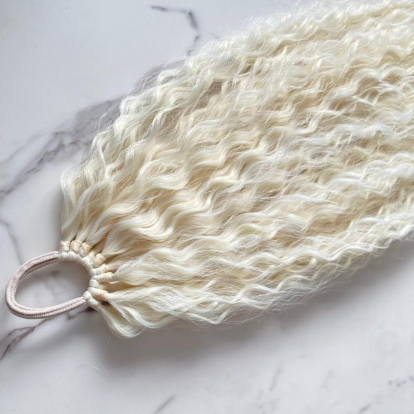 WHITE SNOW Curly Ponytail on elastic band 22inch - Image 6