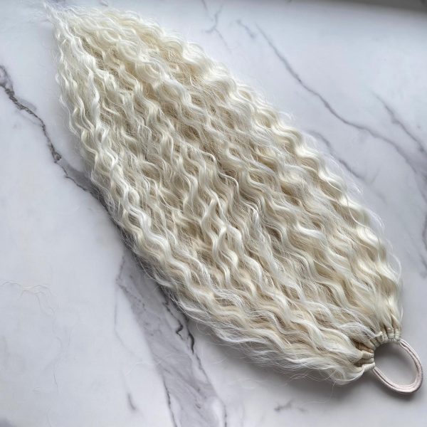 WHITE SNOW Curly Ponytail on elastic band 22inch - Image 9