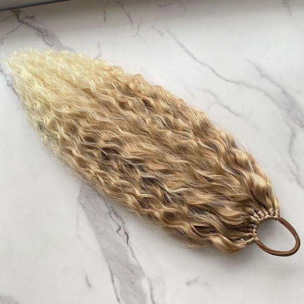 HONEY OMBRE BLONDE Curly Ponytail on elastic band 22inch - Image 7