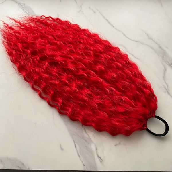 RED Curly Ponytail on elastic band 22inch - Image 6