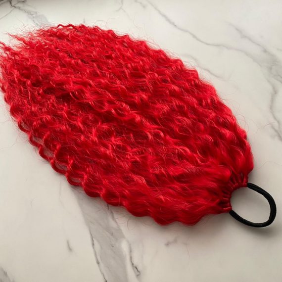 RED Curly Ponytail on elastic band 22inch