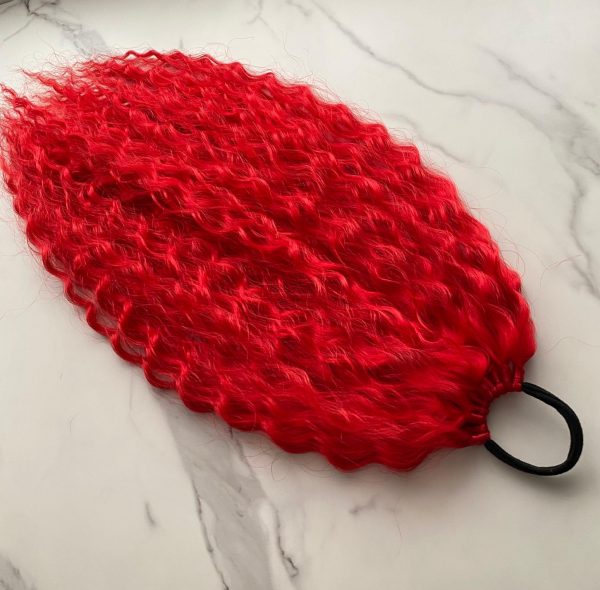 RED Curly Ponytail on elastic band 22inch