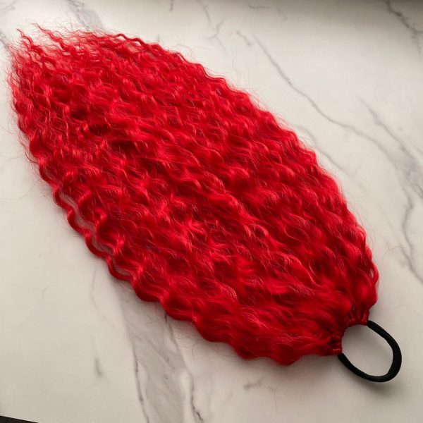 RED Curly Ponytail on elastic band 22inch - Image 7