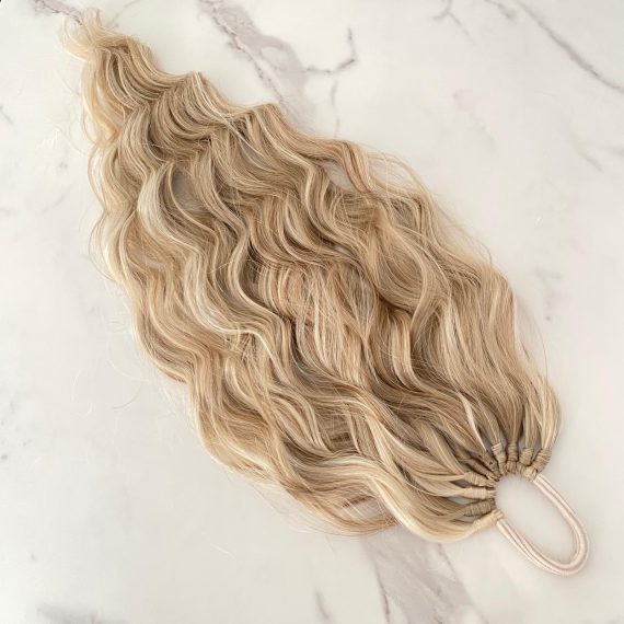 Light ASH BLONDE Ponytail - Wavy Hollywood on elastic band
