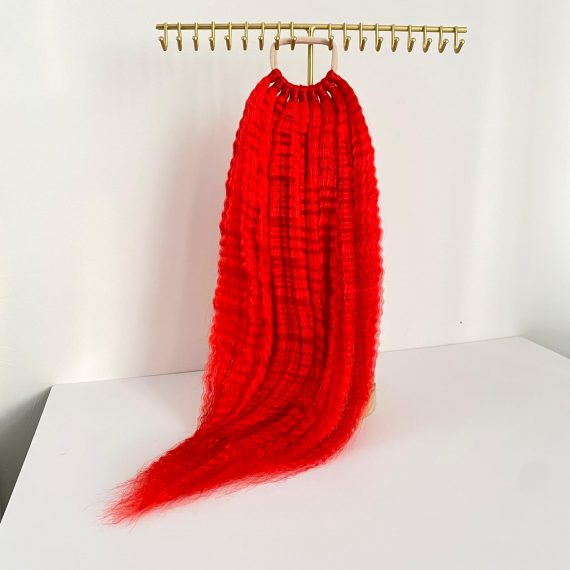 Red Crimped Ponytail Extension On Elastic Band 18-22 INCH