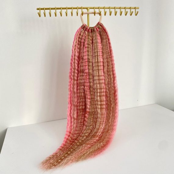 Blonde Pink Highlights Crimped Ponytail Extension On Elastic Band 18-22 INCH