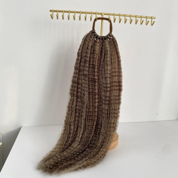 Bronze Baleyage Crimped Ponytail Extension On Elastic Band 18-22 INCH