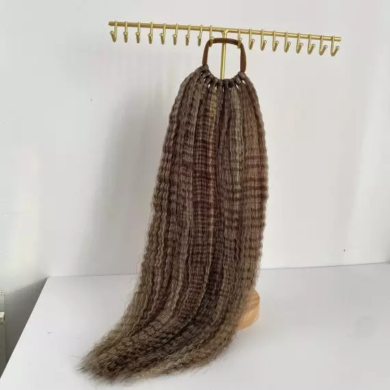 Bronze Baleyage Crimped Ponytail Extension On Elastic Band 18-22 INCH
