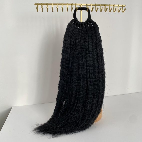 BLACK Crimped Ponytail Extension On Elastic Band 18-22 INCH