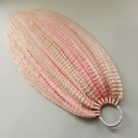 BLEACH BLONDE + PINK Crimped Ponytail Extension On Elastic Band 18-22 INCH